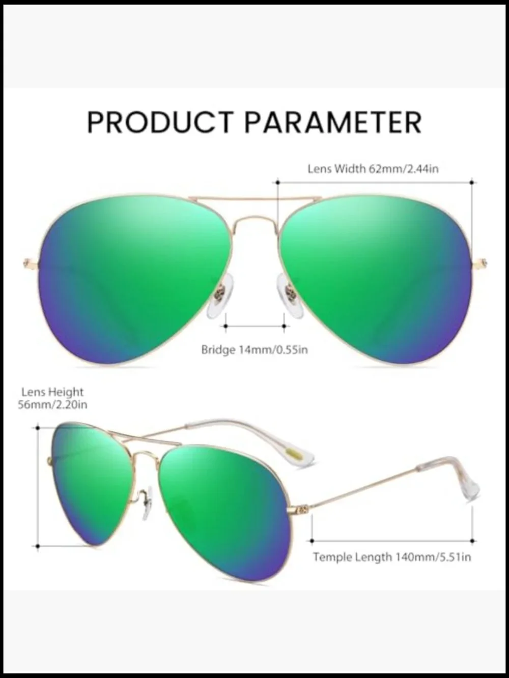 Classic Aviator Sunglasses Polarized UV400 Protection Metal Frame Retro Pilot